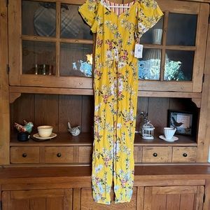 Elastic ankle romper cute, yellow floral, girls size 14-16